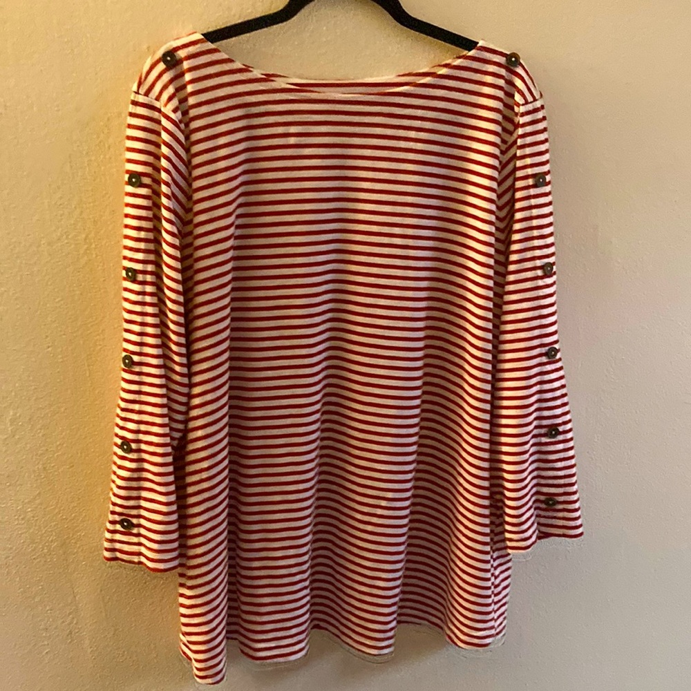 Rust and cream striped blouse with brown buttons - Picture 1 of 3